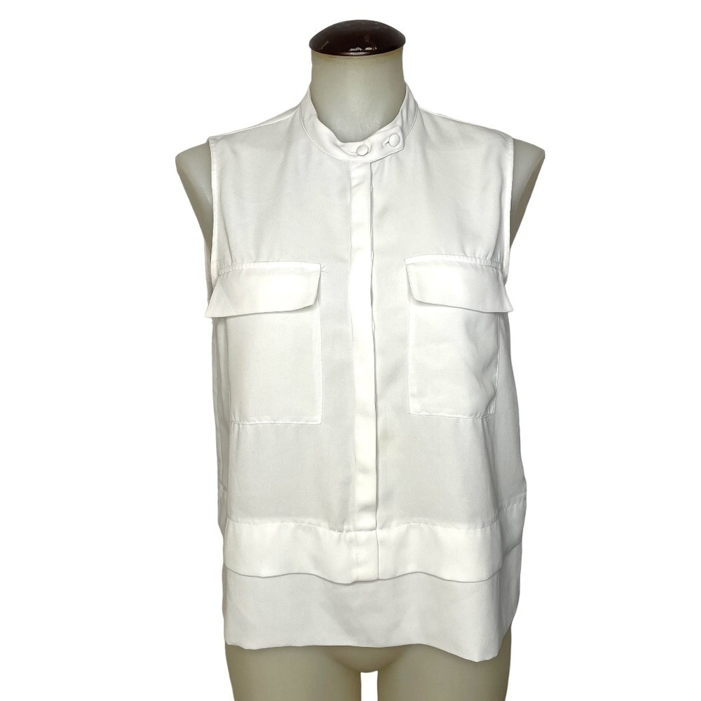 White Chiffon Sleeveless Blouse With Cargo Pockets 🤍